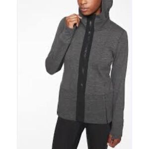 Athleta Fitted Victory Hoodie Jacket Heathered Charcoal Grey